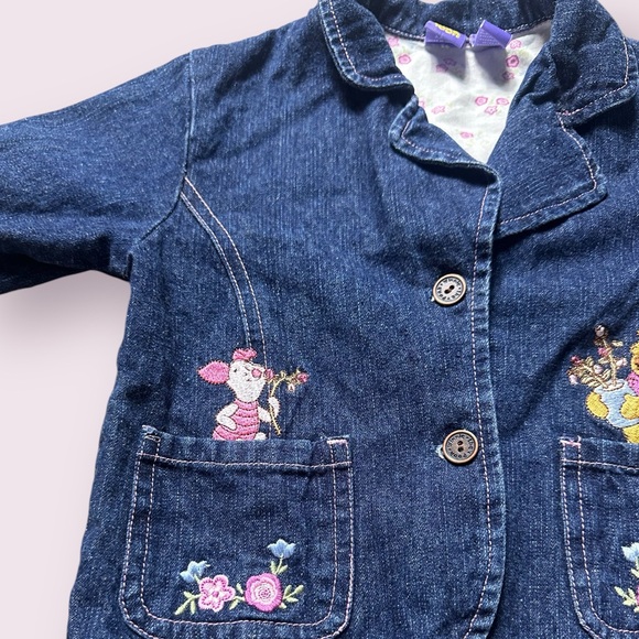 Toddler Disney Winnie The Pooh Piglet Floral Embroidered Denim Blazer Jacket 2T - Picture 5 of 12